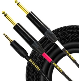 Mogami GOLD 3.5-2TS-03 Stereo Audio Y-Adapter Cable, 3.5mm TRS Plug to Dual 1/4" TS Plugs, Gold Contacts, Straight Connectors, 3 Foot