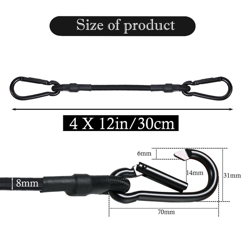 LOOGI Bungee Cords with Carabiner, 4 Set 30 cm (30cm