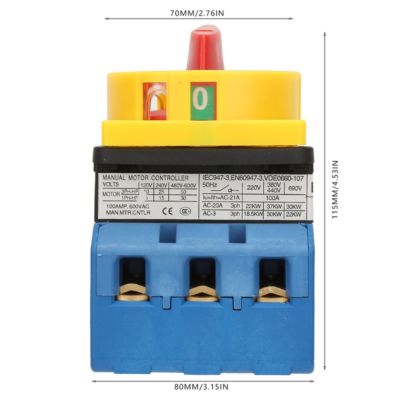 80A/100A Load Circuit Breaker Switch 3-Pole 2-Position Rotary Cam On