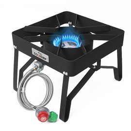 COOKAMP High Pressure Gas Cooker Outdoor Propane Burner with 0-20 PSI Adjustable Regulator and Steel Braided Hose (STEEL) SA1100