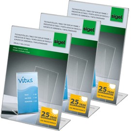 sigel TA212 Sign Holder, slanted, for A5, single-sided presentation, acrylic, transparent, 3 pcs.
