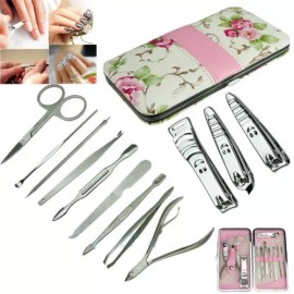 Unbranded 12Pcs Pedicure Manicure Set Nail Cuticle Clippers Cleaner Grooming Kit Tool Case