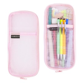 Pencil Case, Pink Pencil Pouch, Mesh Pencil Case, Clear Pencil Case With Zipper, Pencil Bag, Large Capacity Cosmetics Bag, Organizer Box for Adult, Aesthetic Pen Bag for Office Travel School Supplies