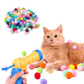 3MNSCD 100pcs Cat Toy Ball Launcher Set Fun Colorful Plush Self Play Toys Pom Balls Shooting Interactive for Indoor Cats Enrichment Kittens Puff Playing (Launcher with 100 Pieces Ball)