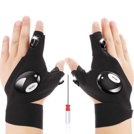 1 Pair of 2 LED Flashlight Glove Outdoor Fishing Gloves and Screwdriver for Repairing and Working in Places,Men/Women Tool Gadgets Gifts for Handyman