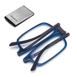Missfive Premium Folding Reading Glasses,Ultra thin Lightweight Foldable Portable readers for Men Women,Travel Pocket Metal Case Blue 1.5x