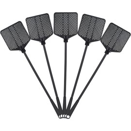 OFXDD Rubber Fly Swatter, Long Fly Swatter Pack, Fly Swatter Heavy Duty, All Black Color (5 Pack)