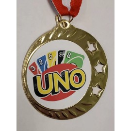 UNO card game gold color medal award winner, with your engraving