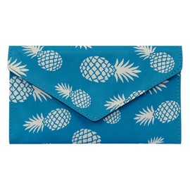 HAWEE Envelope Card Wallet for Women and Men Ultra Slim Credit Card Case with Zip Coin Pocket 13 Card Slots 1 ID Window, Pineapple
