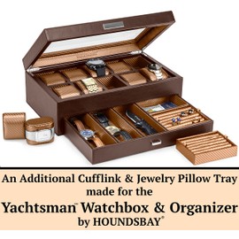 HOUNDSBAY Ring & Cufflink Box Padded Jewelry Tray | Accessory to Yachtsman Dresser Valet Watch Box Organizer (Copper Carbon Fiber)