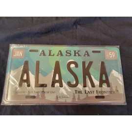 Alaska Metal License Plate Green Nothern Lights 6" X 12" Souvenir Novelty Plate