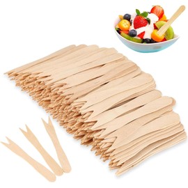 Pack of 100 Wooden Chip Forks, Birch Forks, Disposable Chip Forks, Natural Wood, Biodegradable Chip Maker, Natural Wood Cutlery for Parties, Camping and Picnics