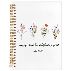 WUCHJ Wildflower Christian Notebook, Luke 12:27 Bible Verse Journal, Religious Scripture Spiral Notebook Journal for Note Taking, Christian Faith Based Gifts for Women, 5.5x8.3 Inch