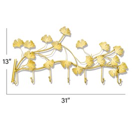 Aurtem Ginkgo Biloba Leaf Wall Mounted Coat Rack 7 hooks, Door Back Hooks Hanger Hanging Decorative Wall Hooks For Clothes 31Wx13H