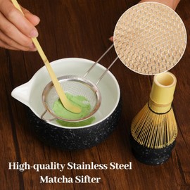 Matcha Whisk Set, 5 Pcs Matcha Tea Set for Ceremony, Match Bowl with Spout and Whisk, 15 OZ, Matcha Kit for Making Breakfast/Matcha Latte, Gift Perfect for Matcha Lover/Friend/Family - Matt Black