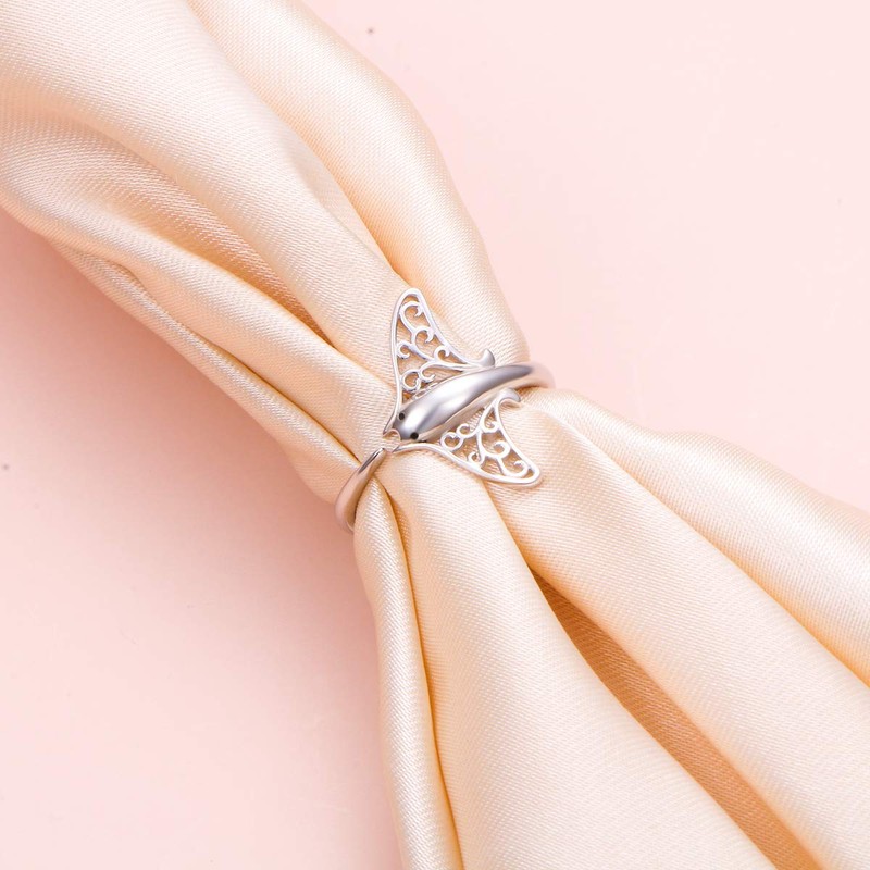 S925 Sterling Silver Stingray Sea Animal Open Ring Manta Ray