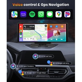 Podofo 10.26inch Wireless Carplay Screen for Car,Wireless Carplay Android Auto,1080P IPS Touch Screen 2 Bluetooth/Hands-Free/GPS/FM/Aux/TF Card/MirrorLink/Camera Not Included