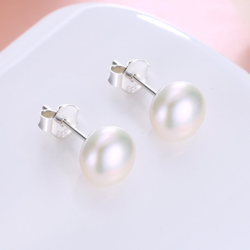 ALYC Pearl Earrings Freshwater Pearl White Button Stud Earrings with