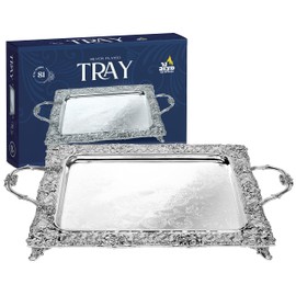 Silver Plated Menorah Tray with Handles - 16 Inch x 13.5 Inch - for Shabbos, Yom Tov, Hanukkah Drip Tray - Large Square Silver Tray - Ner Mitzvah