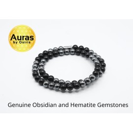 Auras By Osiris Hematite & Obsidian Necklace - Ultimate Protection & Grounding - Handcrafted Gemstone Jewelry for Strength and Clarity
