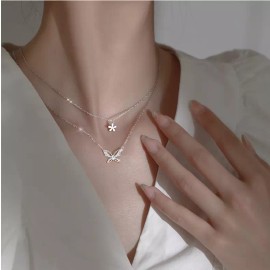 Unbranded Sterling Silver Plated Butterfly CZ Layered Pendant Necklace Choker Gift XJ1