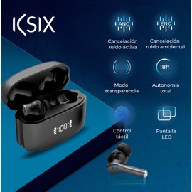 KSIX Noise Cancel 3 Wireless Bluetooth Headphones with Active Noise Cancelling ANC + ENC, HD Calls, Transparency Mode, LED Panel, True Wireless Stereo, Voice Assistants, 18 Hours Runtime