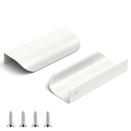 QZKJQDD 2 Pack White Kitchen Cupboard Handles Finger Edge Pulls for Cabinets and Drawers, 80mm Wardrobe Door Handles Modern Aluminum, Matte White