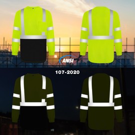 TCCFCCT Construction Shirts for Men Class 3 Long Sleeve Work Shirts for Men Construction, Hi Vis Reflective Safety Shirts for Surveyors, Drivers, Dirt-Resistant with Black Bottom, Yellow XXL 3pcs
