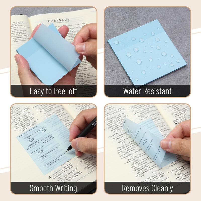 Mr. Pen- Transparent Sticky Notes, 3”x3”, Coastal Calm, 12 Pads,