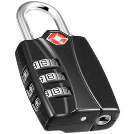 Fosmon TSA Zahlenschloss/Vorhängeschloss/Reiseschloss/Gepäckschloss/Kofferschloss/Kombinationsschloss/Kabelschloss[3 stellige Zahlencode][Rostfrei|Zink Legierung]für Gepäck/Koffer/USA-Schwarz