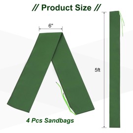 PATIKIL 5' x 6" Sand Bag for Flooding, 4 Pack Long Canvas Sandbags Thickened Water barriers for Flooding with Binding Elastic Band for Door Flood Control, Green