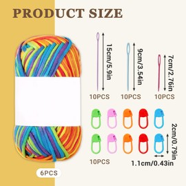 Pack of 6 Wool for Crochet Sewing Needles and Pins: Wool Cotton for Crocheting Thick Wool Suitable for Beginners Wool for Knitting Crochet Yarn Chenille Wool Cotton Yarn for Crochet Colourful Stripes