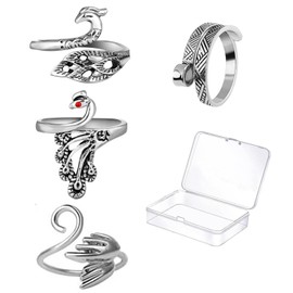 SYTHAK Crochet Ring,4pcs Adjustable Knitting Crochet Loop Ring,Finger Yarn Guide,Yarn Guide Crochet Ring,Metal Open Beginner Knitting Crocheting Gift,for Crocheting Knitting Tools Accessories.