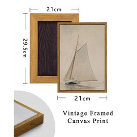 ARPEOTCY Framed Wall Art for Living Room, Vintage Sailboat Canvas Wall Art Bedroom Landscape Kitchen Wall Decor Gifts for Mom, Aesthetic Wall Decor for Bedroom Office, Size A4 (21x29 cm)