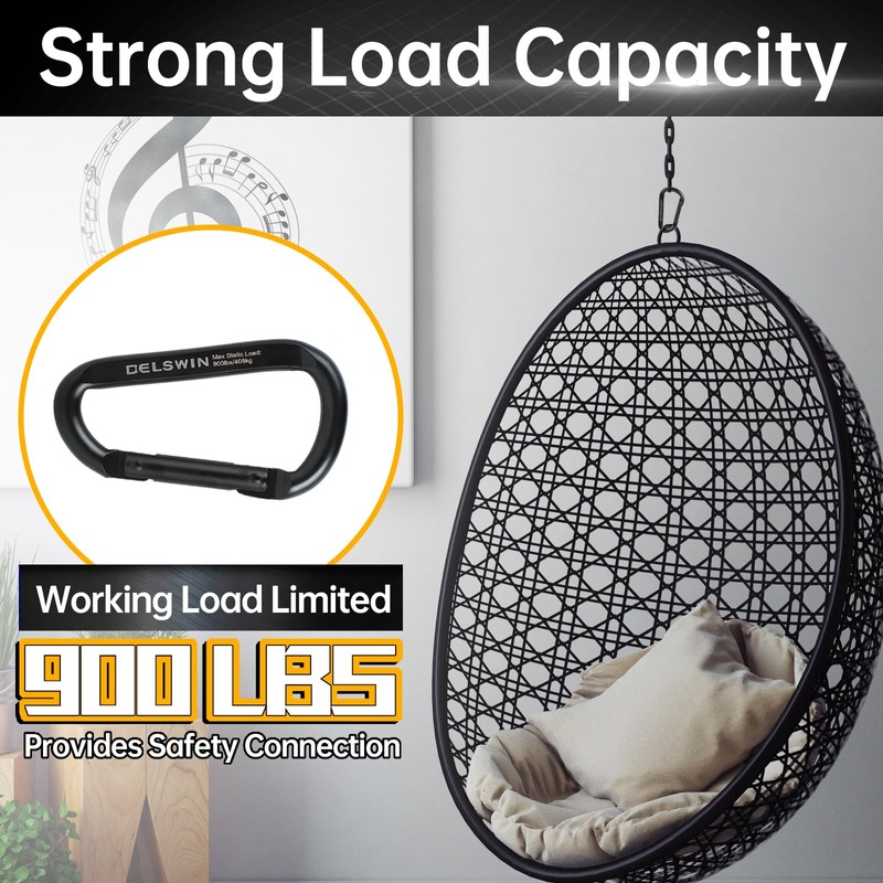 DELSWIN Heavy Duty Carabiner Clip 900lbs, 3 Inch Steel Carabiners