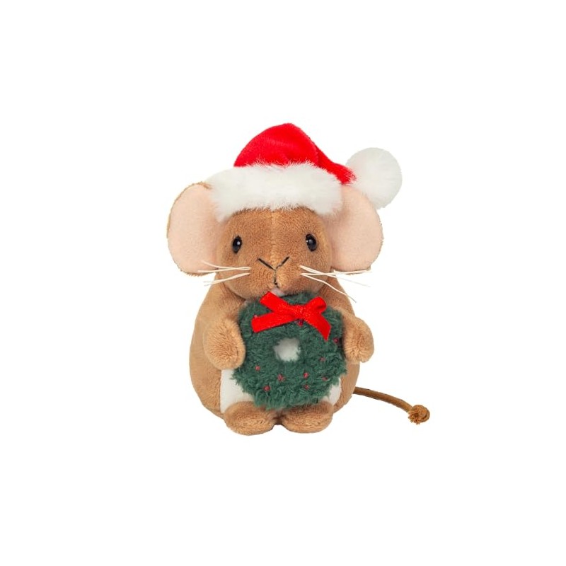 Teddy Hermann 94617 Christmas Mouse with Wreath 11 cm, Cuddly