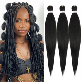 ADIASAI Braiding Hair Pre Stretched 12 Inch 3Packs, Pre stretched Braiding Hair for Professional Braiding Hair Extensions, Hot Water Setting Yaki Texture Kanekalon Synthetic Hair Natural Black(1B)