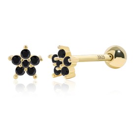 Meissa Dainty Floral Screw Back Earrings for Baby Girls Teens Children Women Kids Flat Back Safety Back Earrings for Multiple Piercings Stacking, Black Stone, Gold