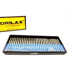 Drilax 30 pcs SET 2mm and 3mm Mix Diamond Drill Bit Cylindrical Bur Kit Jewelry Beach Sea Glass Shells Gemstones Lapidary Shank 1/8 inch