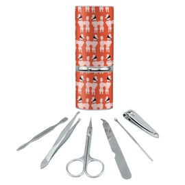 Sassy Pretty Proper Poodle Parade Pattern Stainless Steel Manicure Pedicure Grooming Beauty Care Travel Kit