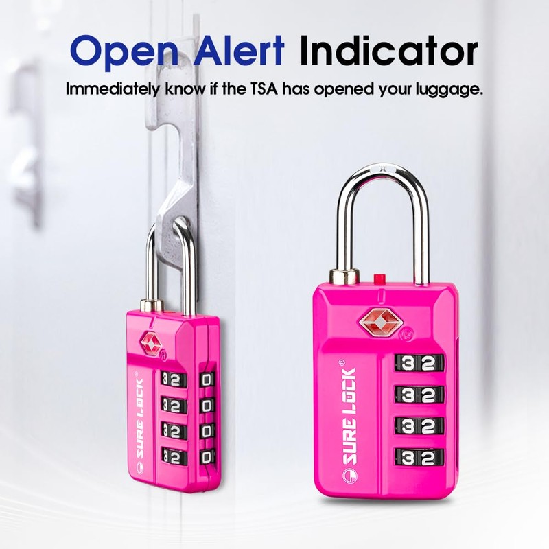 SURE LOCK TSA Approved 4-Digit Resettable Combination Luggage Locks with