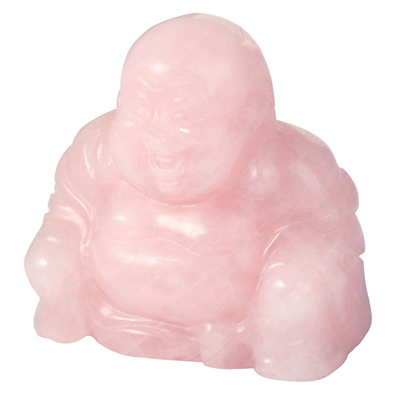SUNYIK Rose Quartz Hand Carved Happy Buddha Statue Pocket Specimen