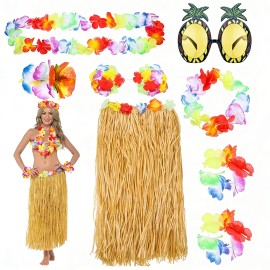 Disfraz Hawaiano Mujer Falda Gafas Collar Tropicales Fiesta