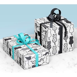 4 x Recyclable Cat Wrapping Paper Sheets 70cm x 50cm - Premium Black and White Gift Wrap - Made in the UK - Eco Friendly Pet Safe Animal Gift Wrapping Paper