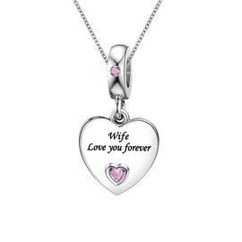 KunBead Wife Pink Heart I Love You Forever 18 inch Family Charm Birthday Pendant Necklace for Women