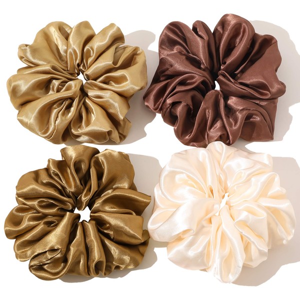 Scrunchies Hair Ties for Women - Big Silk Satin Scrunchie Exra Large Jumbo Gaint Oversized Cute Scrunchy for Curl Thick Hair Ligas Para el Cabello De Mujer Decorations Hair Accessories Gift for Girls
