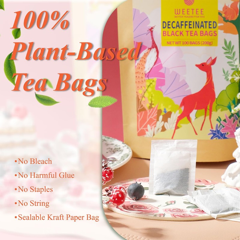 WT WEETEE Decaf Black Tea Bags, 100 Count CO2-Decaffeinated Black