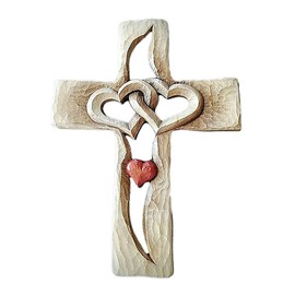 Carved Resin Cross Hollow Intertwined Hearts Love Cross Hanging Love Couple Family Wall Decor Rustic Art Craft Hanging Ornament