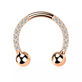 Blue Palm Jewelry 1- 16 Gauge Clear CZ Stainless Steel Horseshoe Septum Nose Lip Ring Helix C324 - 16G 5/16" Rose Gold IP