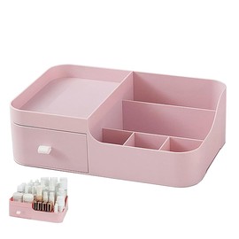 FOREVERIE Makeup Organisers Drawer, Plastic Cosmetic Case Storage, 1 Tier Desk Organiser Display, Jewellery Organiser Box for Bathroom, Bedroom and Home Office, Pink (Small)